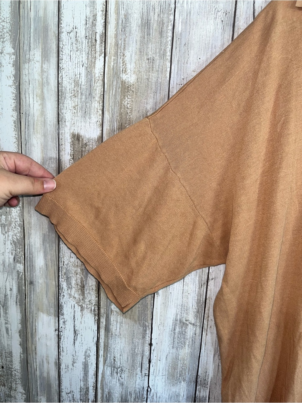 Zara Knit Polo Top L NWT Beige Oversized Collared Short Sleeve Minimalist - Picture 5 of 6